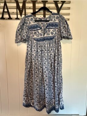 Sita Boho style, Blue and White Printed Midi Dress